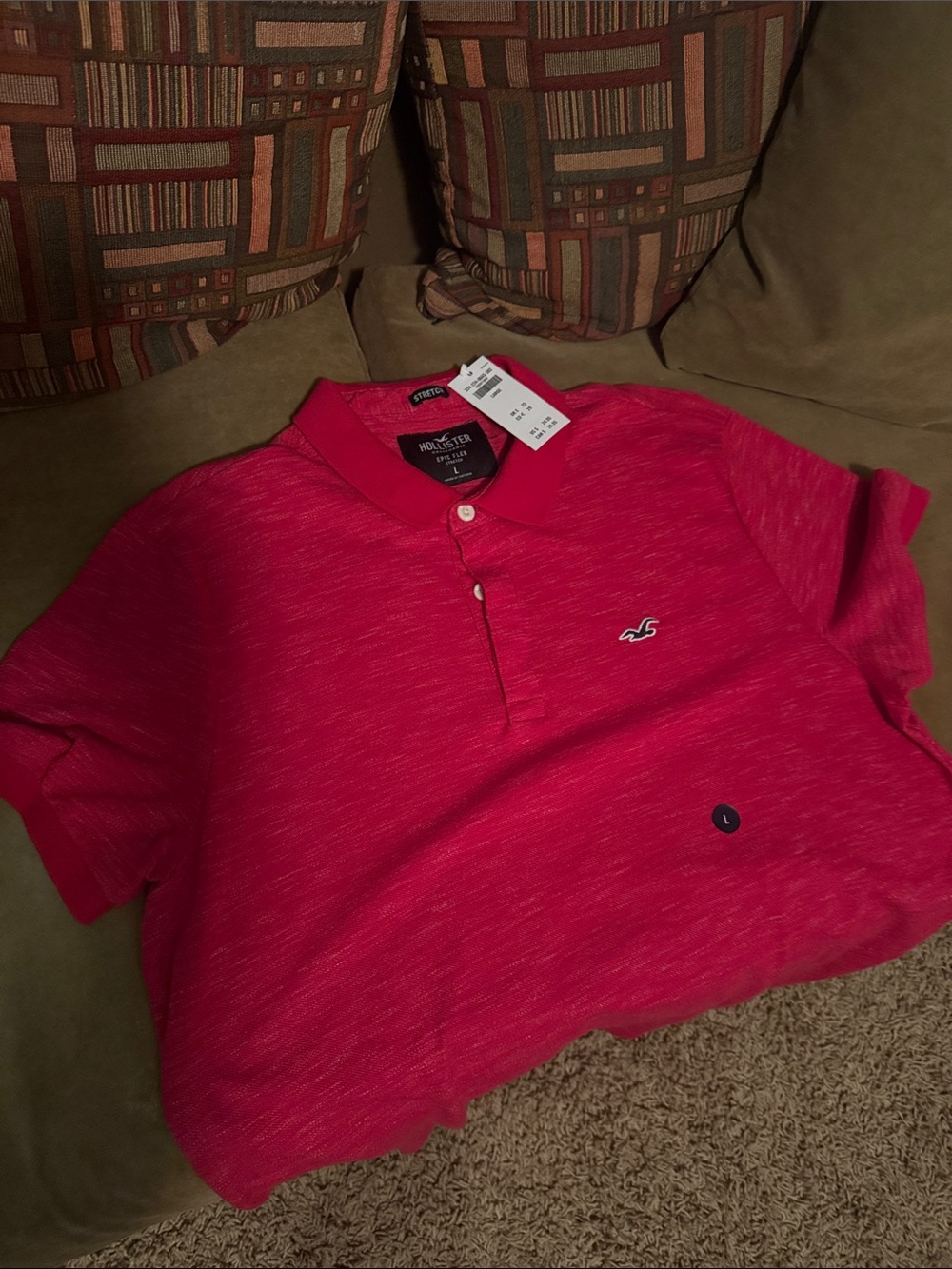 Hollister Men's Bright Red Heather Polo with Logo